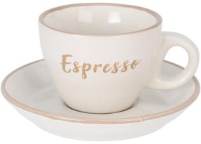 Espresso kőagyag csésze csészealjjal, 100 ml, krémszínű