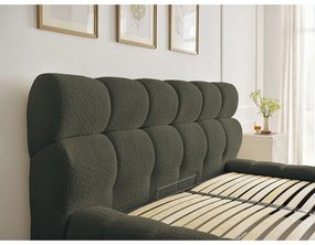 Zöld kárpitozott ágyneműtartós franciaágy ágyráccsal 160x200 cm Mont Blanc – Bobochic Paris