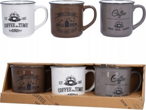 Kávés bögre kerámia szett 3x330ml retro coffee felirattal