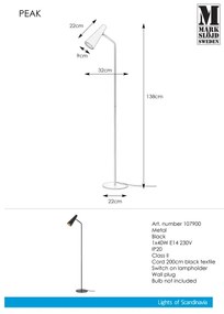 Markslöjd 107900 - Állólámpa PEAK 1xE14/40W/230V