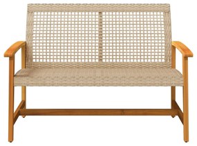 bézs polyrattan és akácfa kerti pad 112 cm