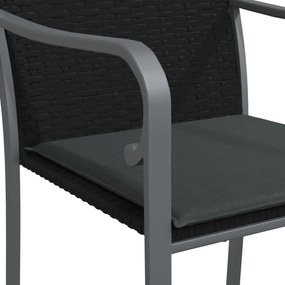 4 db fekete polyrattan kerti szék párnával 56x59x84 cm