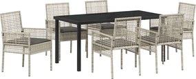 vidaXL Kert étkező szett párnával 7 pcs Világosszürke polirattan