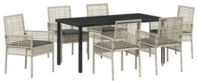 vidaXL Kert étkező szett párnával 7 pcs Világosszürke polirattan