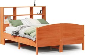 vidaXL barna tömör fenyőfa könyvespolcos ágy matrac nélkül 160 x 200cm