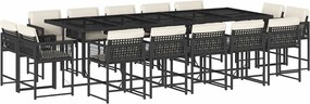 vidaXL 15 részes fekete polyrattan kerti étkezőgarnitúra párnákkal