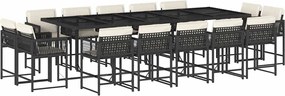 vidaXL 15 részes fekete polyrattan kerti étkezőgarnitúra párnákkal