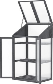 Outsunny Fa Mini Üvegház 70 x 50 x 120 cm, Fedett Üvegház Ablakkal, Kétszárnyú Ajtóval, Fényáteresztő Hidegkeret 3 Polccal, Télálló Magasított Kertágy