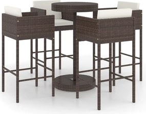 vidaXL 5 részes barna polyrattan kerti bárszett párnákkal
