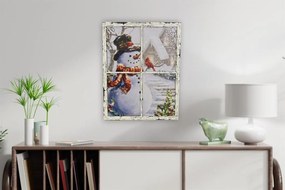 Fali kép hóember az ablakban 3 LED 49 x 38,5 cm