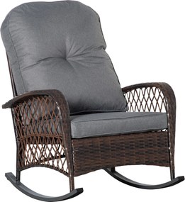 Outsunny Polyrattan Ringató Szék Pihentető Karosszék Kert Szék Párnákkal Lounge Bútor Barna 75 x 98 x 91 cm | Aosom