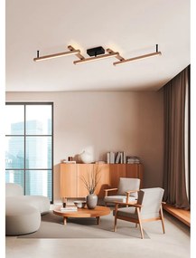 Fekete-natúr színű LED mennyezeti lámpa távirányítóval 10x180 cm Bellari – Trio