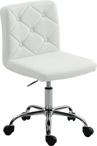 HOMCOM Állítható Irodai Szék Gombos Kárpitozással és Forgó Kerekekkel, PU Bőr, Hab és Acél, 44x50x78-88 cm, Fehér | Aosom