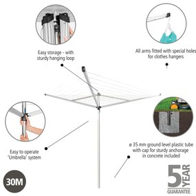 Ezüstszínű kerti ruhaszárító 30 m Essential – Brabantia