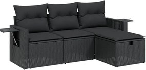 vidaXL 4 részes fekete polyrattan kerti ülőgarnitúra párnákkal