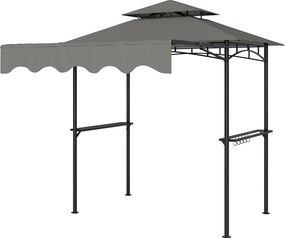 Outsunny grillező pavilon 242×149×248 cm — vízálló, tűzálló dupla tető, oldalsó polcok, UV30+, szürke | Aosom