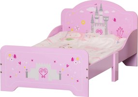 HOMCOM Gyerekágy 3 éves kortól, Fából készült ágy biztonsági korlátokkal, Max 50 kg teherbírás, 143x73x60 cm, Rózsaszín | Aosom