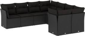 vidaXL 8 részes fekete polyrattan kerti ülőgarnitúra párnákkal