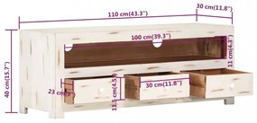 fehér tömör akácfa TV-szekrény 110 x 30 x 40 cm