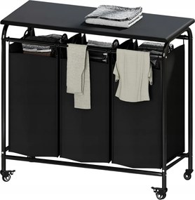 Szennyestartó Kosár Szortírozó Kerekek 3 Rekeszes Polcos Szennyestartó Kocsi Fekete