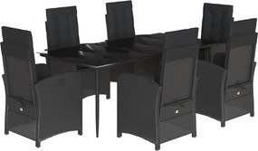 vidaXL 7 részes fekete polyrattan kerti étkezőgarnitúra párnával