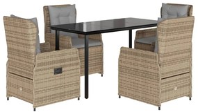 vidaXL 5 részes bézs polyrattan kerti étkezőgarnitúra párnákkal