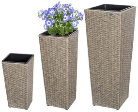 Deuba® 3 darabos polyrattan virágcserép szett - krém