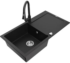Mexen Leo, 1 kamrás gránit mosogató 900x500x190 mm és Elia mosogató csaptelep, fekete, 6501-77-670101-70