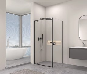 Erga Sydney, zuhanykabin egyszárnyú ajtóval 90 (ajtó) x 100 (fal) x 195 cm, 6mm átlátszó üveg, fekete profil, ERG-V02-SYDNEY-D090G100-BK