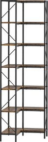 HOMCOM 7 Polcos L-alakú Sarok Könyvespolc, Ipari Tároló Polc a Nappaliba, Hálószobába, Irodába, 60 x 60 x 198 cm, Rusztikus Barna | Aosom