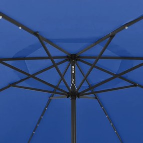 azúrkék kültéri napernyő LED-fényekkel és fémrúddal 400 cm
