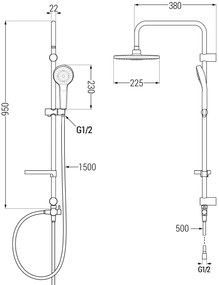 Mexen Erik fürdőzuhany szett esőzuhannyal és fürdő termosztatikus csaptelep Nox, króm, 77350205-00