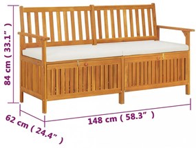 tömör akácfa tárolópad párnával 148 cm