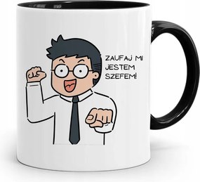 Bögre Fekete Ajándék Bízz Bennem Én Vagyok A Főnök nyomott mintával