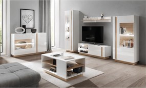 Vitrines szekrény 72, fehér/tölgy grandson/magasfényű fehér, CITY