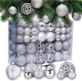 Karácsonyfadísz Szett 6/4/3 cm 100 db-os Ezüst Karácsonyi