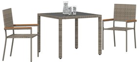 3 Részes Kerti Étkezőszett Szürke Poli Rattan, Összecsukható Kerti Székek Párnákkal 2 db Szürke Poli Rattan