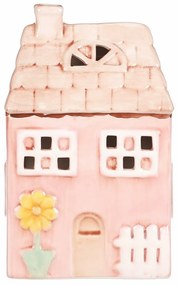 Kerámia házikó LED-del, 12 x 9 x 18 cm, tavasz,rózsaszín