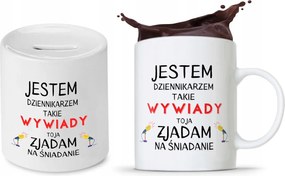 Újságírónak Ajándék Bögre Persely Szett fényképes nyomtatással