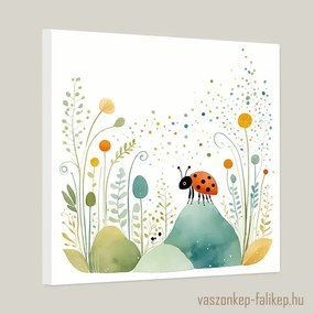 Aranyos kis katicabogár illusztráció akvarell – bájos falikép gyerekszobába 40x40cm