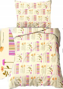 Krepp ágyneműhuzat 140x200+70x90cm Virágcsíkok krémszínű alapon