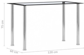 fekete és átlátszó edzett üveg étkezőasztal 120 x 60 x 75 cm