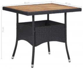 5 részes fekete polyrattan és tömör fa kerti étkezőgarnitúra
