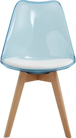 Szék, átlátszó kék, akril/ekobőr/bükk, BALI 2 NEW