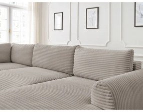 Világosszürkésbézs kordbársony kinyitható sarokkanapé (jobb oldali-U alakú) Lucien – Bobochic Paris