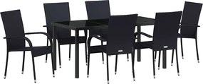 vidaXL Kert étkező szett 7 pcs Fekete Porszórt acél