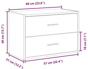 betonszürke szerelt fa szekrény 2 fiókkal 60 x 31 x 40 cm