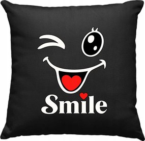 Smile pozitív smiley párna, fekete