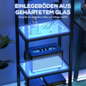 Állólámpa RGB üvegpolcokkal, 4-szintes LED állólámpa távirányítóval, fekete
