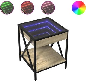 vidaXL sonoma tölgy végtelen hatású LED-es dohányzóasztal 40x40x49 cm